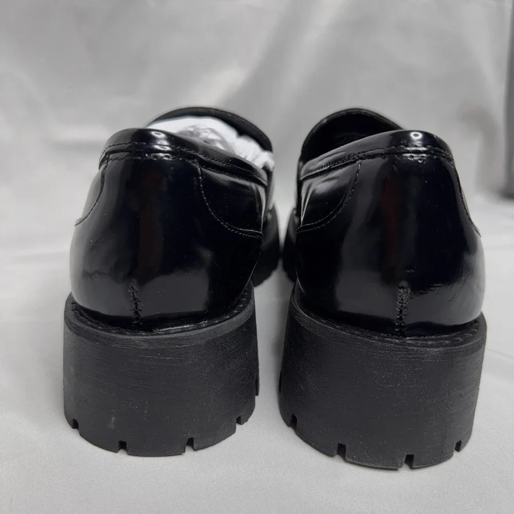 Steve Madden Lando Black Leather Chunky Loafer 8.5 Platform Lug Sole Horsebit